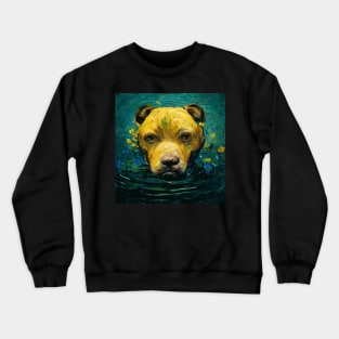 Pitbull dog in water van Gogh art Crewneck Sweatshirt